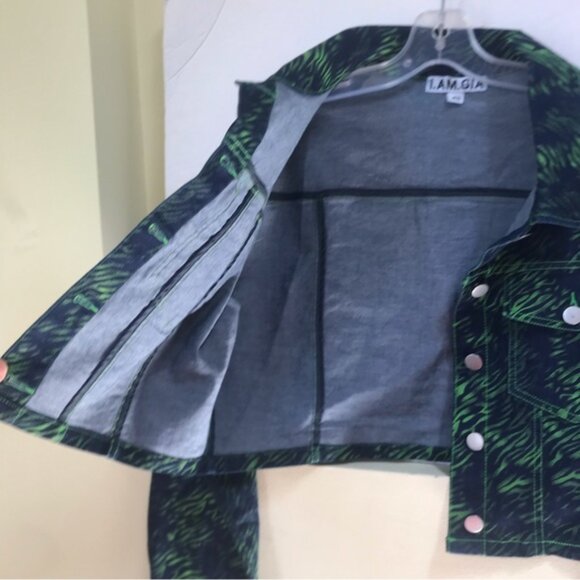 I.AM.GIA Sinead Jacket Green Tiger Crop Jean Jacket Animal Print Cotton Top XS - Picture 10 of 16